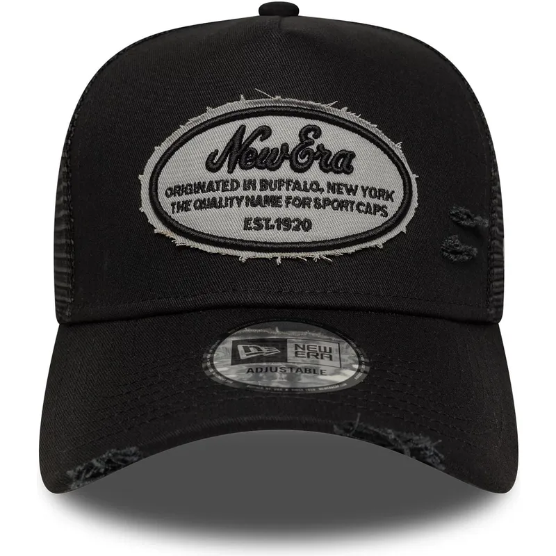schwarze-trucker-kappe-a-frame-oval-distress-patch-von-new-era