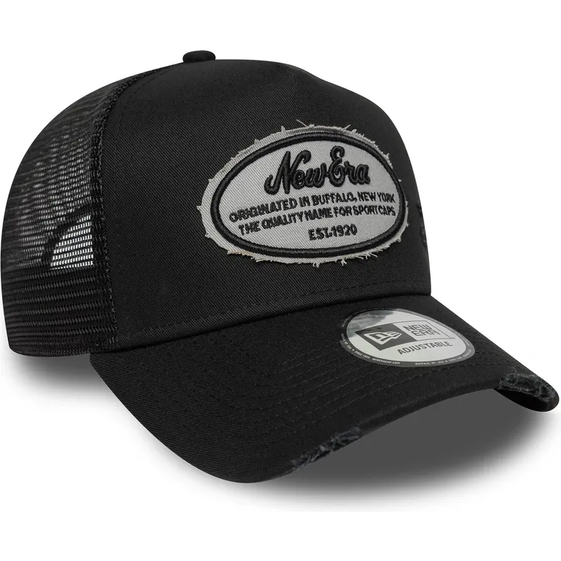 schwarze-trucker-kappe-a-frame-oval-distress-patch-von-new-era