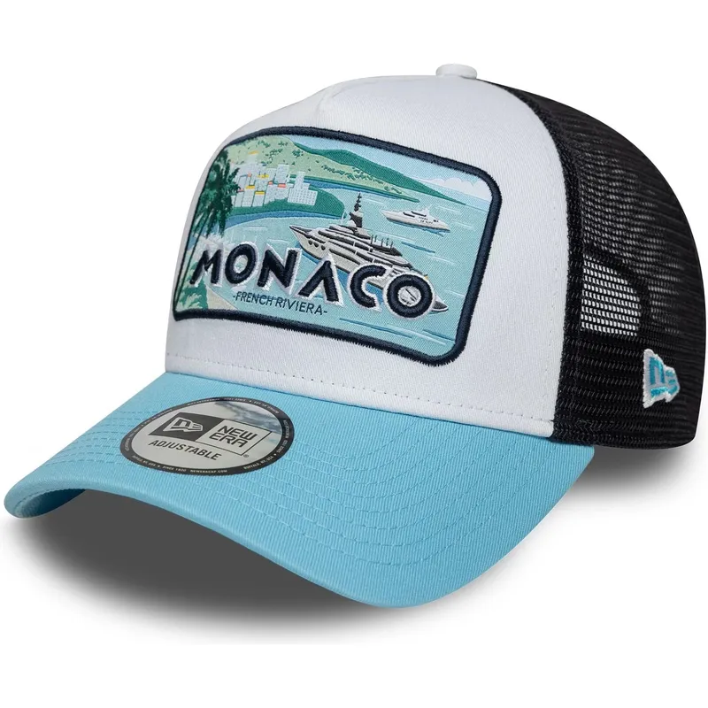 weisse-schwarze-und-blaue-trucker-cap-monaco-french-riviera-a-frame-summer-von-new-era
