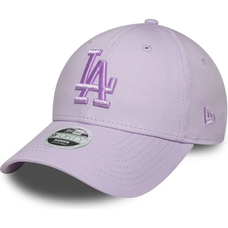 violette-verstellbare-curved-cap-fur-damen-mit-violettem-logo-9forty-league-essential-der-los-angeles-dodgers-mlb-von-new-era