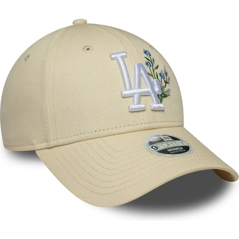 beige-verstellbare-curved-cap-fur-damen-9forty-floral-icon-der-los-angeles-dodgers-mlb-von-new-era