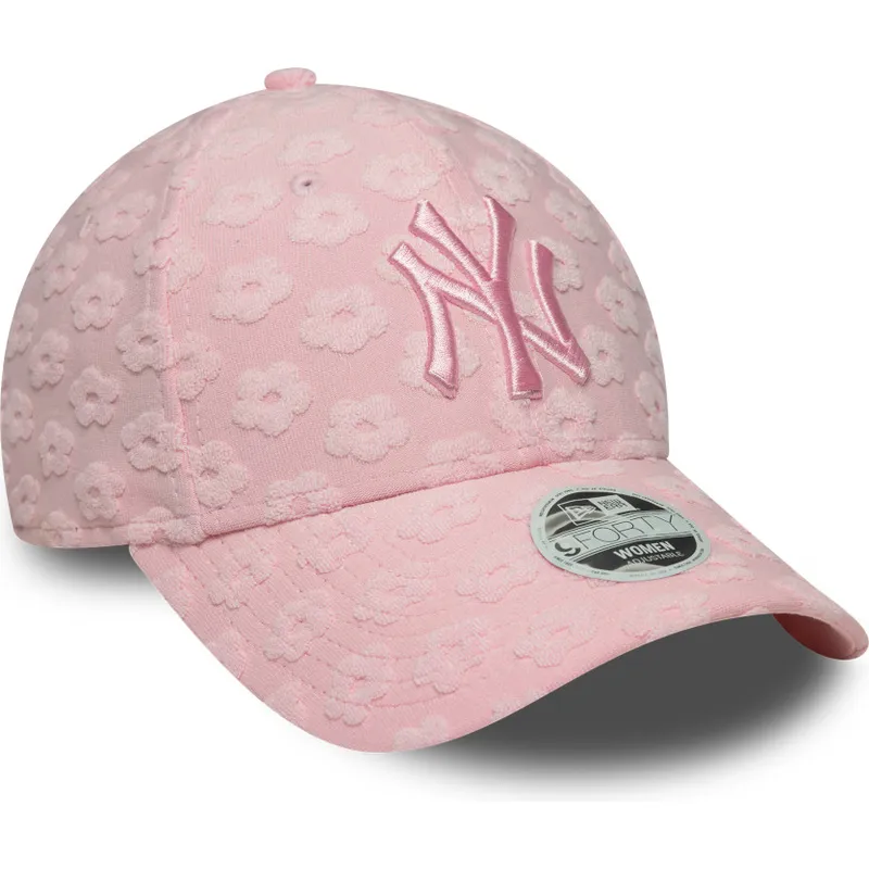 gebogene-rosa-verstellbare-damenkappe-9forty-floral-towelling-der-new-york-yankees-mlb-von-new-era