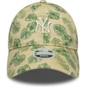 casquette-courbee-beige-ajustable-pour-femme-9twenty-all-over-print-tropical-new-york-yankees-mlb-new-era