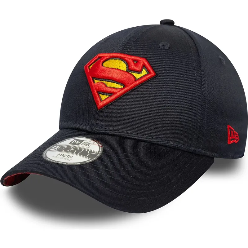 marineblaue-verstellbare-gebogene-kappe-fur-kinder-9forty-all-over-print-von-superman-dc-comics-von-new-era