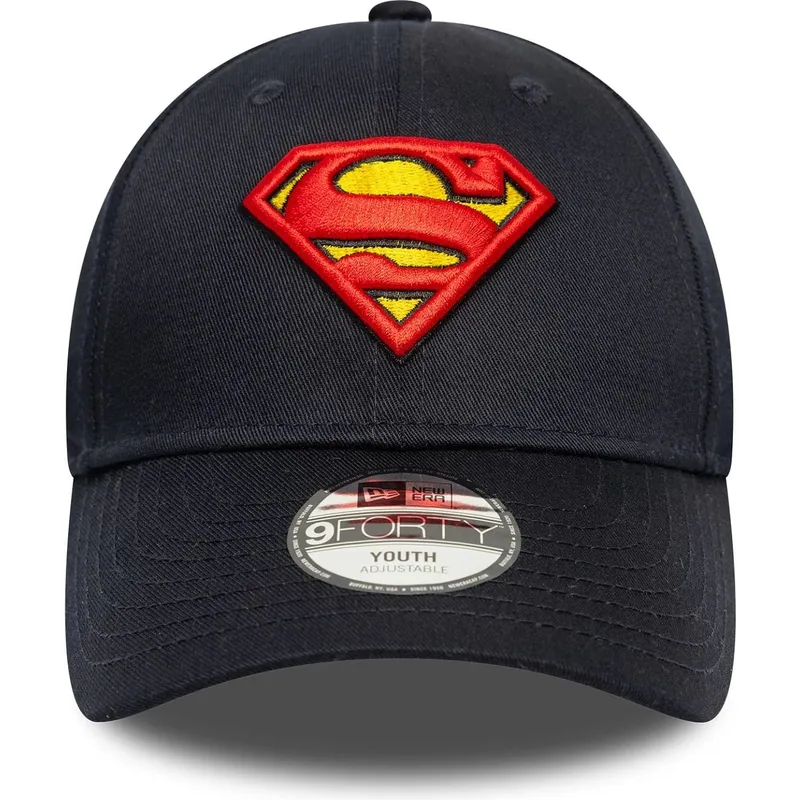marineblaue-verstellbare-gebogene-kappe-fur-kinder-9forty-all-over-print-von-superman-dc-comics-von-new-era