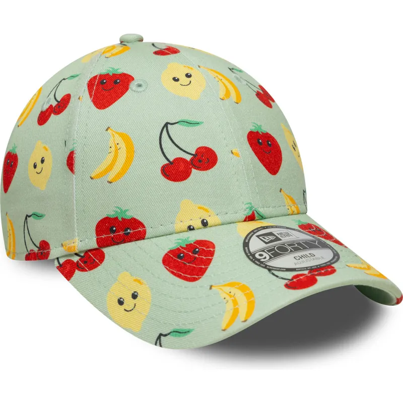 grune-gebogene-verstellbare-kappe-fur-kinder-9forty-all-over-print-fruit-von-new-era