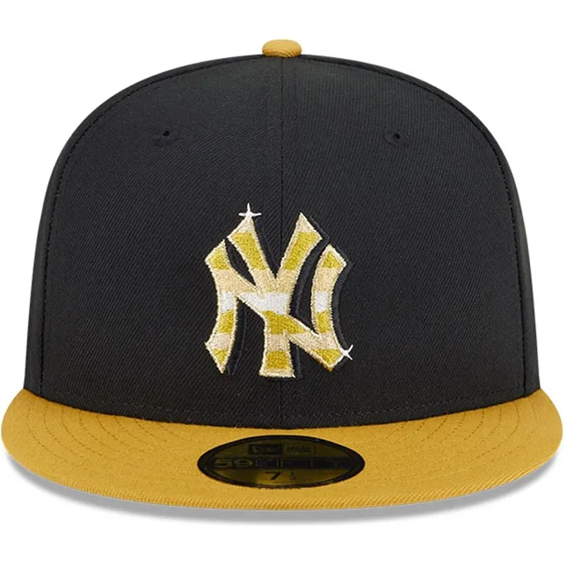 schwarze-und-gelbe-anliegende-flatcap-mit-goldenem-logo-59fifty-day-von-new-york-yankees-mlb-von-new-era schwarze-und-gelbe-anliegende-flatcap-mit-goldenem-logo-59fifty-day-von-new-york-yankees-mlb-von-new-era
