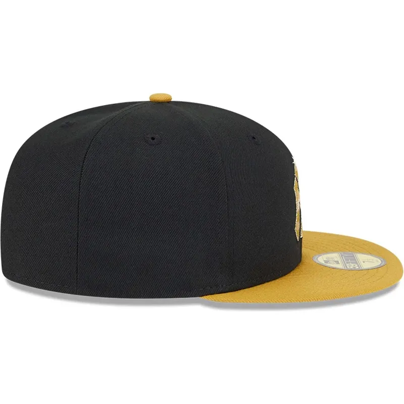 schwarze-und-gelbe-anliegende-flatcap-mit-goldenem-logo-59fifty-day-von-new-york-yankees-mlb-von-new-era schwarze-und-gelbe-anliegende-flatcap-mit-goldenem-logo-59fifty-day-von-new-york-yankees-mlb-von-new-era