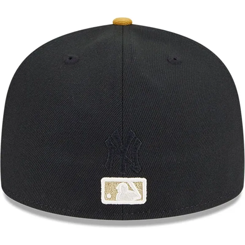 schwarze-und-gelbe-anliegende-flatcap-mit-goldenem-logo-59fifty-day-von-new-york-yankees-mlb-von-new-era schwarze-und-gelbe-anliegende-flatcap-mit-goldenem-logo-59fifty-day-von-new-york-yankees-mlb-von-new-era
