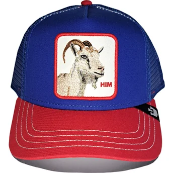 Casquette trucker bleue et rouge chèvre Him Goat Fab Farm Goorin Bros.