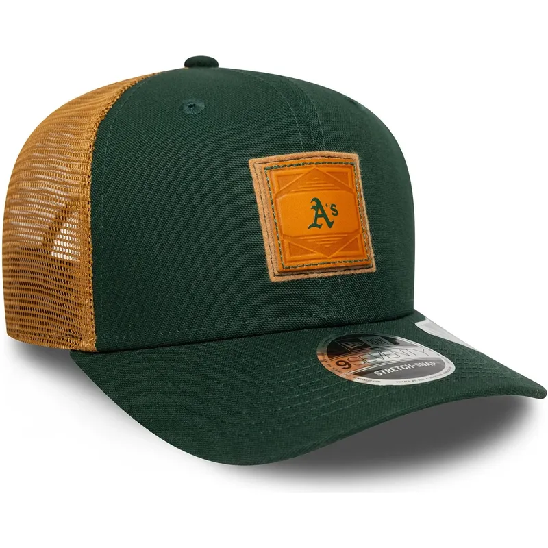 grune-und-braune-trucker-kappe-9seventy-stretch-snap-debossed-logo-der-oakland-athletics-mlb-von-new-era