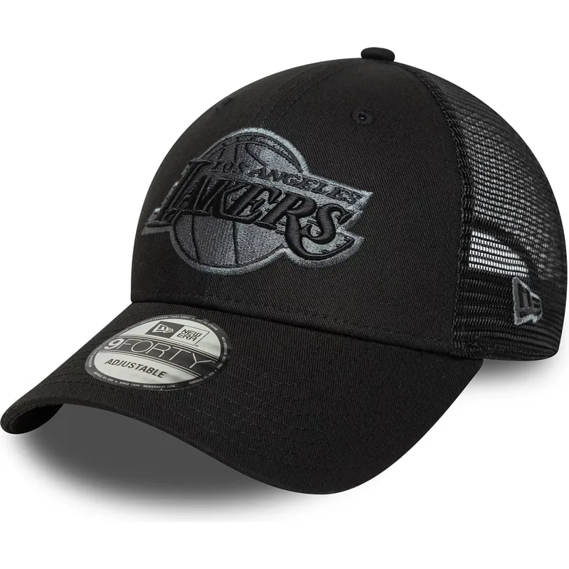 schwarze-verstellbare-trucker-cap-mit-grauem-logo-9forty-der-los-angeles-lakers-nba-von-new-era