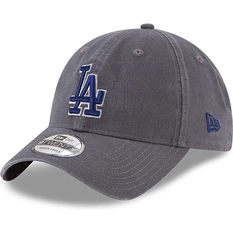 graue-verstellbare-curved-cap-mit-blauem-logo-9twenty-core-classic-der-los-angeles-dodgers-mlb-von-new-era