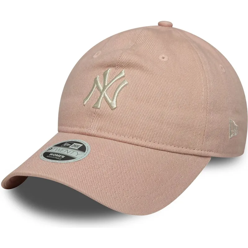 verstellbare-rosa-gebogene-kappe-fur-damen-9twenty-dye-denim-der-new-york-yankees-mlb-von-new-era