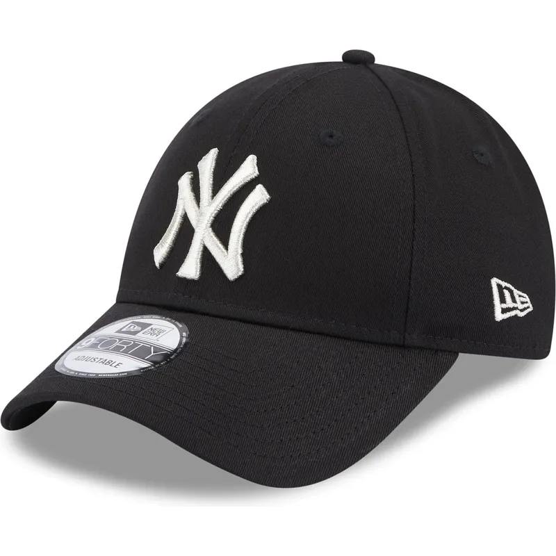 schwarze-gebogene-verstellbare-damenkappe-9forty-metallic-logo-der-new-york-yankees-mlb-von-new-era schwarze-gebogene-verstellbare-damenkappe-9forty-metallic-logo-der-new-york-yankees-mlb-von-new-era
