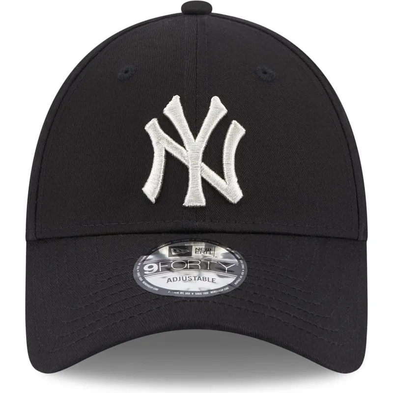 schwarze-gebogene-verstellbare-damenkappe-9forty-metallic-logo-der-new-york-yankees-mlb-von-new-era schwarze-gebogene-verstellbare-damenkappe-9forty-metallic-logo-der-new-york-yankees-mlb-von-new-era