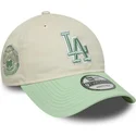 beige-und-grune-verstellbare-curved-cap-fur-damen-9twenty-world-series-cooperstown-der-los-angeles-dodgers-mlb-von-new-era