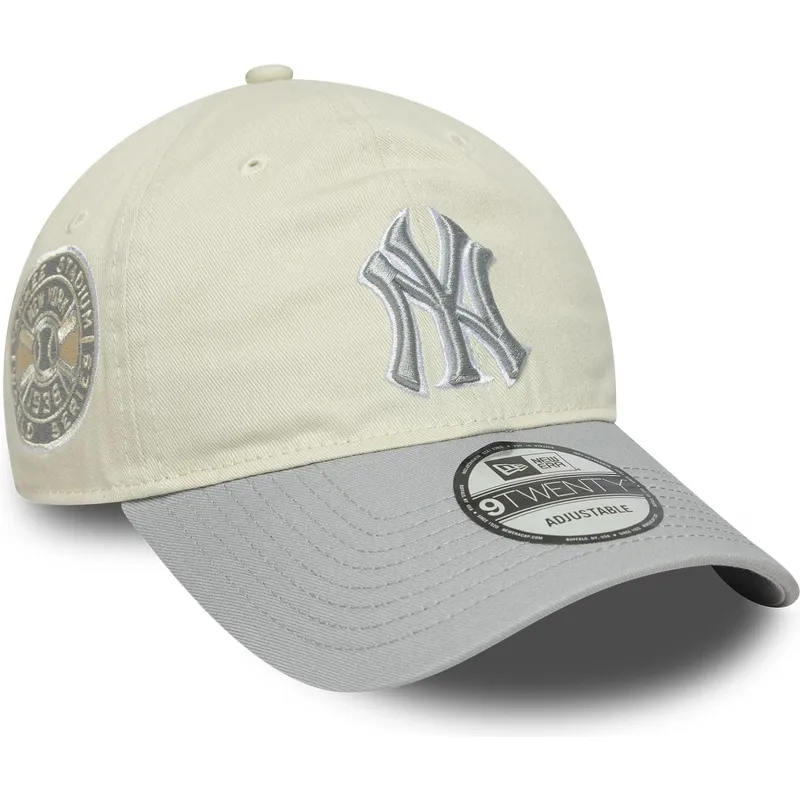 beige-und-graue-verstellbare-curved-cap-fur-damen-9twenty-world-series-cooperstown-der-new-york-yankees-mlb-von-new-era