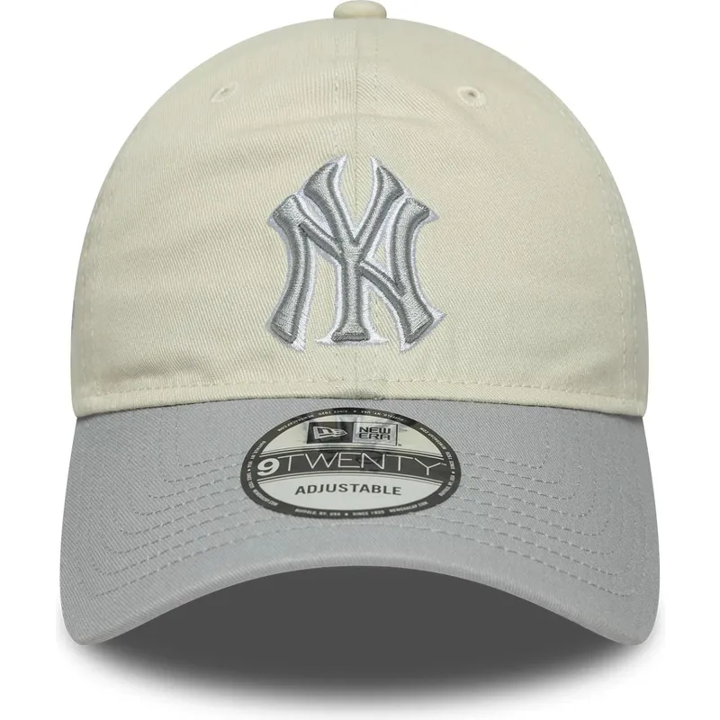 beige-und-graue-verstellbare-curved-cap-fur-damen-9twenty-world-series-cooperstown-der-new-york-yankees-mlb-von-new-era