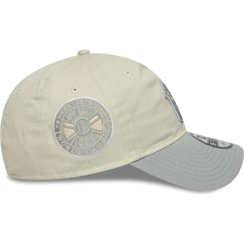 beige-und-graue-verstellbare-curved-cap-fur-damen-9twenty-world-series-cooperstown-der-new-york-yankees-mlb-von-new-era