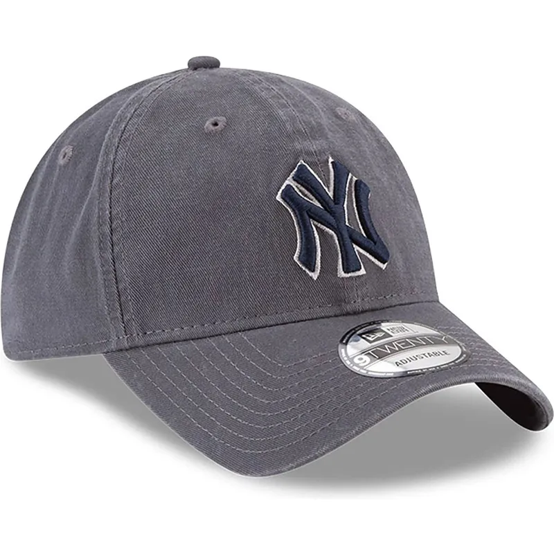 graue-verstellbare-curved-cap-mit-blauem-logo-9twenty-core-classics-der-new-york-yankees-mlb-von-new-era