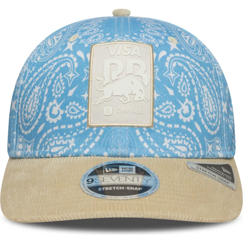 blaue-und-beige-gebogene-kappe-snapback-9seventy-stretch-snap-lifestyle-von-racing-bulls-f1-team-formula-1-von-new-era