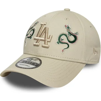 Casquette courbée beige ajustable avec logo beige 9FORTY Icon Dragon Los Angeles Dodgers MLB New Era