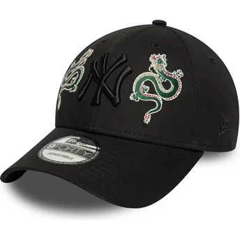 Casquette courbée noire ajustable avec logo noir 9FORTY Icon Dragon New York Yankees MLB New Era