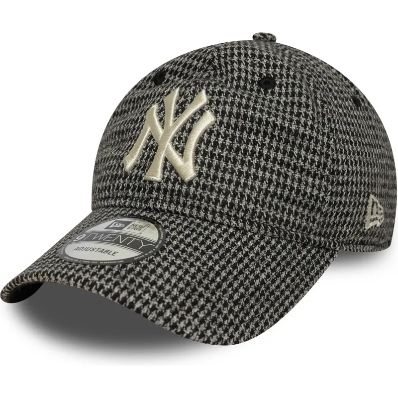 schwarze-verstellbare-curved-cap-9twenty-houndstooth-der-new-york-yankees-mlb-von-new-era