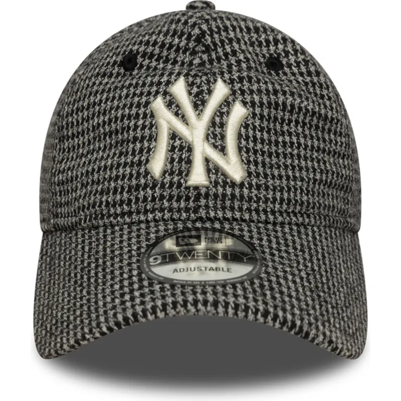 schwarze-verstellbare-curved-cap-9twenty-houndstooth-der-new-york-yankees-mlb-von-new-era