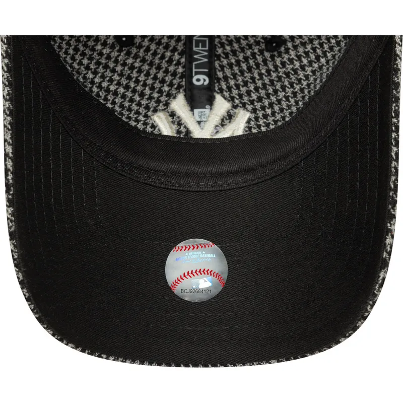 schwarze-verstellbare-curved-cap-9twenty-houndstooth-der-new-york-yankees-mlb-von-new-era