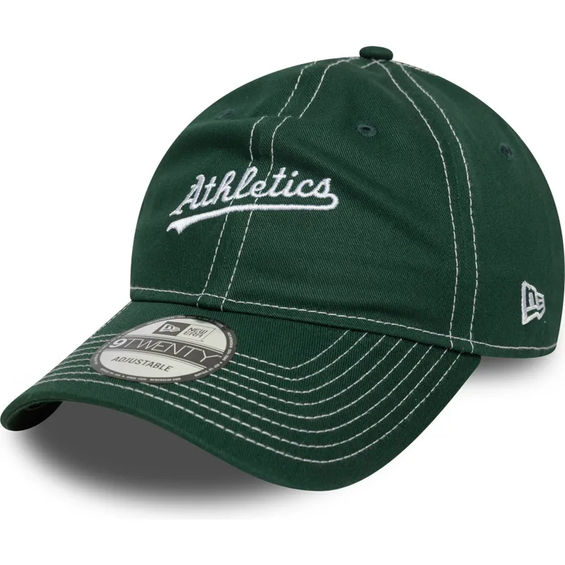 grune-verstellbare-curved-cap-9twenty-contrast-stitch-der-oakland-athletics-mlb-von-new-era