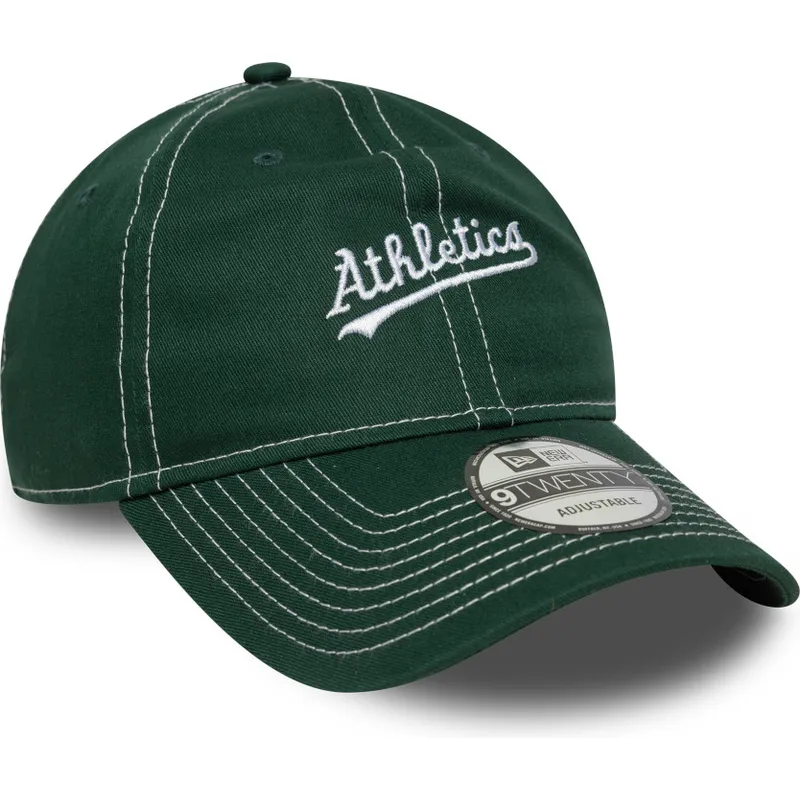 grune-verstellbare-curved-cap-9twenty-contrast-stitch-der-oakland-athletics-mlb-von-new-era