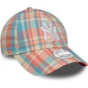 rosa-und-blau-verstellbare-curved-cap-fur-damen-9forty-check-der-new-york-yankees-mlb-von-new-era