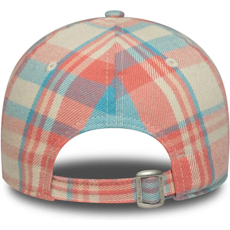 rosa-und-blau-verstellbare-curved-cap-fur-damen-9forty-check-der-new-york-yankees-mlb-von-new-era