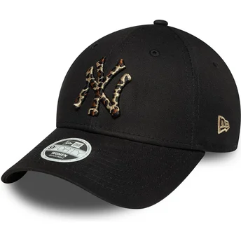 Mützen gebogen schwarz verstellbares band 9FORTY Leopard Infill der New York Yankees MLB von New Era