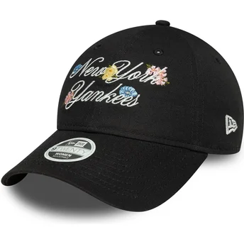 Casquette courbée noire ajustable pour femme 9FORTY Floral Script New York Yankees MLB New Era
