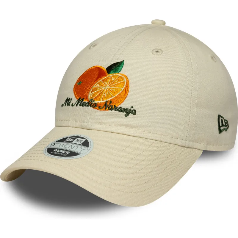 beige-verstellbare-curved-cap-fur-damen-9twenty-phrase-mi-media-naranja-von-new-era beige-verstellbare-curved-cap-fur-damen-9twenty-phrase-mi-media-naranja-von-new-era