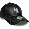 casquette-courbee-noire-ajustable-pour-femme-9forty-topstitch-pu-new-york-yankees-mlb-new-era