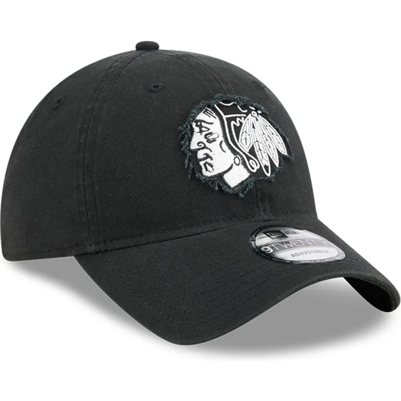 schwarze-verstellbare-gebogene-kappe-9twenty-stamp-der-chicago-blackhawks-nhl-von-new-era schwarze-verstellbare-gebogene-kappe-9twenty-stamp-der-chicago-blackhawks-nhl-von-new-era