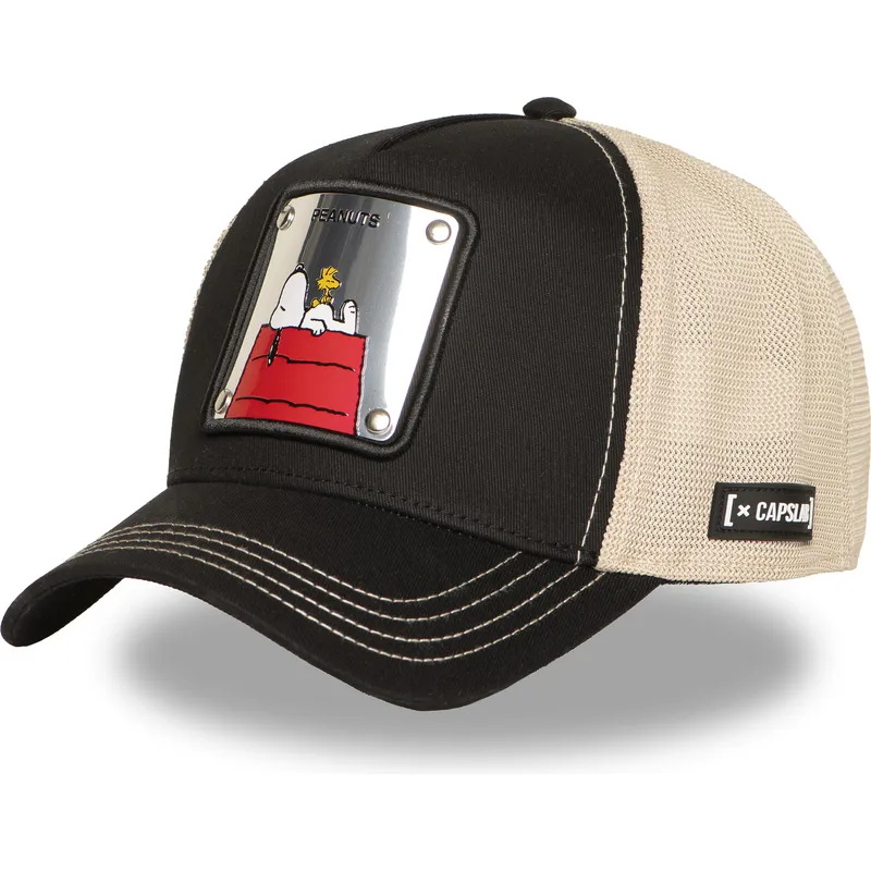 schwarze-und-beige-trucker-kappe-snoopy-und-emilio-pea6-naw6-peanuts-von-capslab