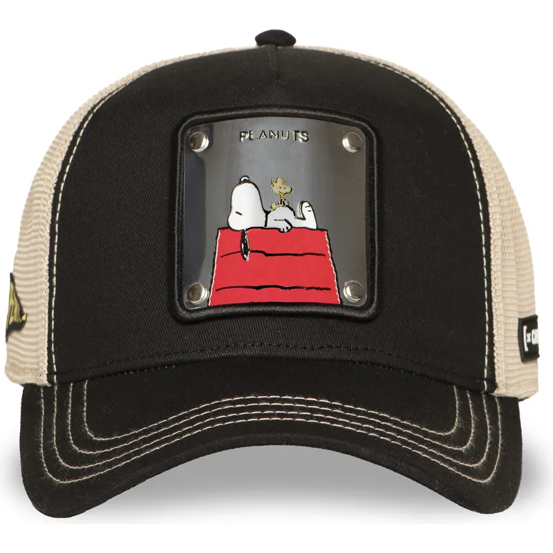 schwarze-und-beige-trucker-kappe-snoopy-und-emilio-pea6-naw6-peanuts-von-capslab