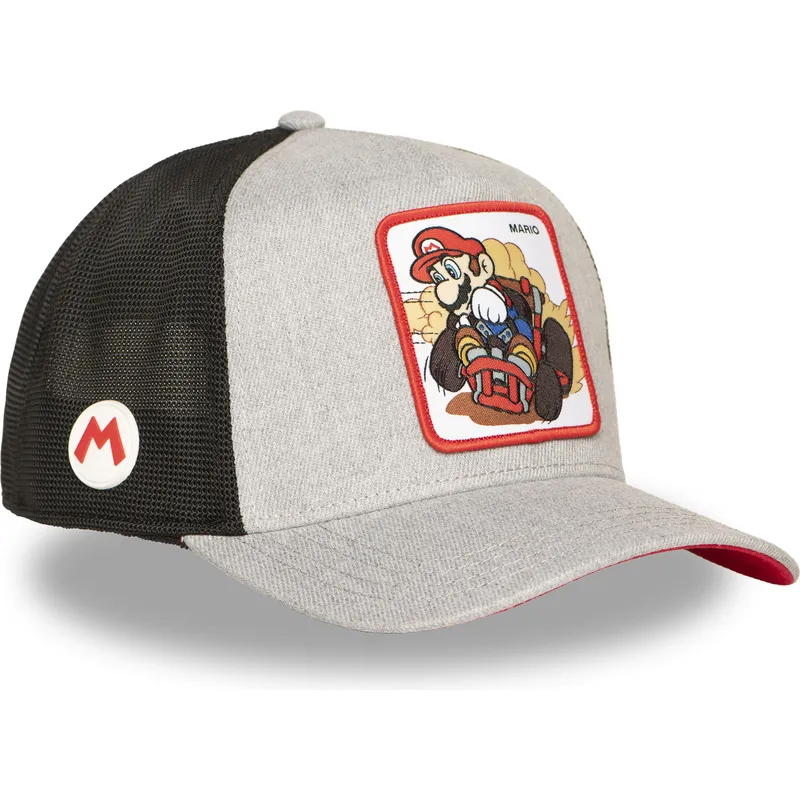 graue-und-schwarze-trucker-kappe-mario-kart-smk3-vro-super-mario-bros-von-capslab