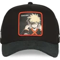 schwarze-und-grune-gebogene-snapback-kappe-katsuki-bakugo-mha2-bak-my-hero-academia-von-capslab