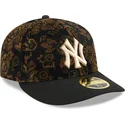 schwarze-gebogene-angepasste-kappe-59fifty-low-profile-floral-cord-three-looms-printed-corduroy-der-new-york-yankees-mlb-von-new