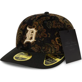 Mützen gebogen schwarz angepasst 59FIFTY Low Profile Floral Cord Three Looms Printed Corduroy der Detroit Tigers MLB von New Era