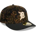 schwarze-gebogene-angepasste-kappe-59fifty-low-profile-floral-cord-three-looms-printed-corduroy-von-detroit-tigers-mlb-von-new-e