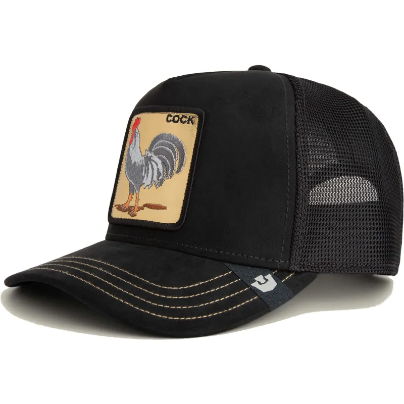 schwarze-trucker-kappe-hahn-cock-golden-suede-the-farm-von-goorin-bros