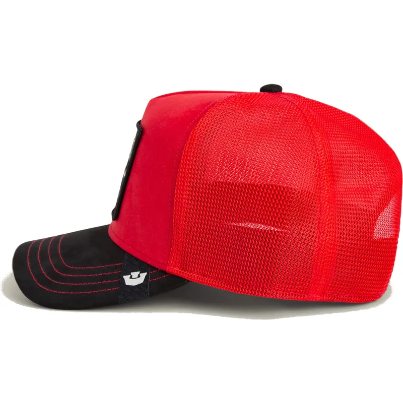 trucker-cap-rot-und-schwarz-buffel-ruthless-buffalo-suede-the-farm-von-goorin-bros