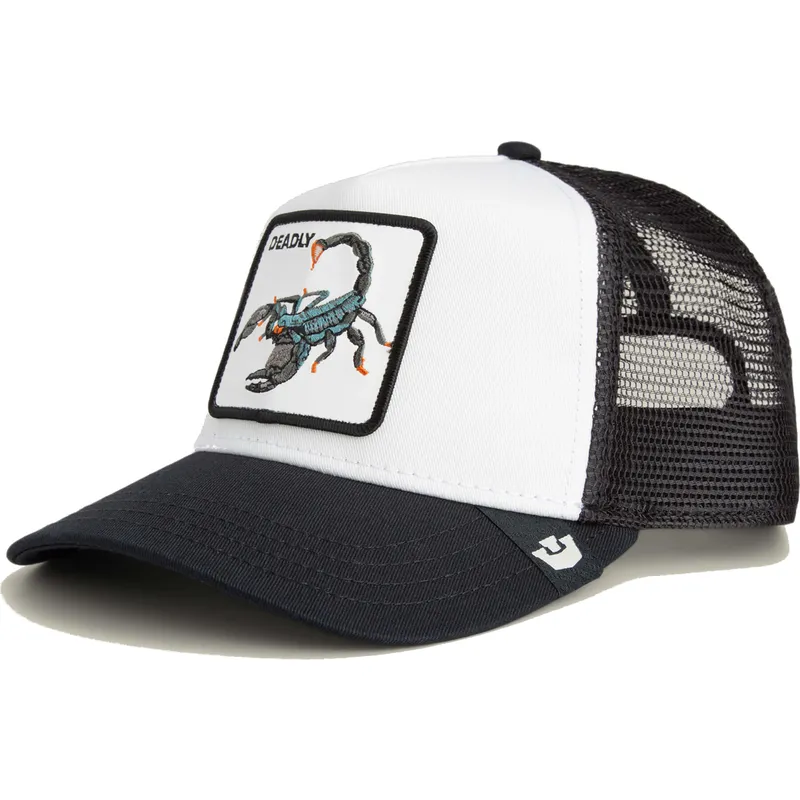 trucker-cap-weiss-und-schwarz-skorpion-deadly-the-farm-von-goorin-bros